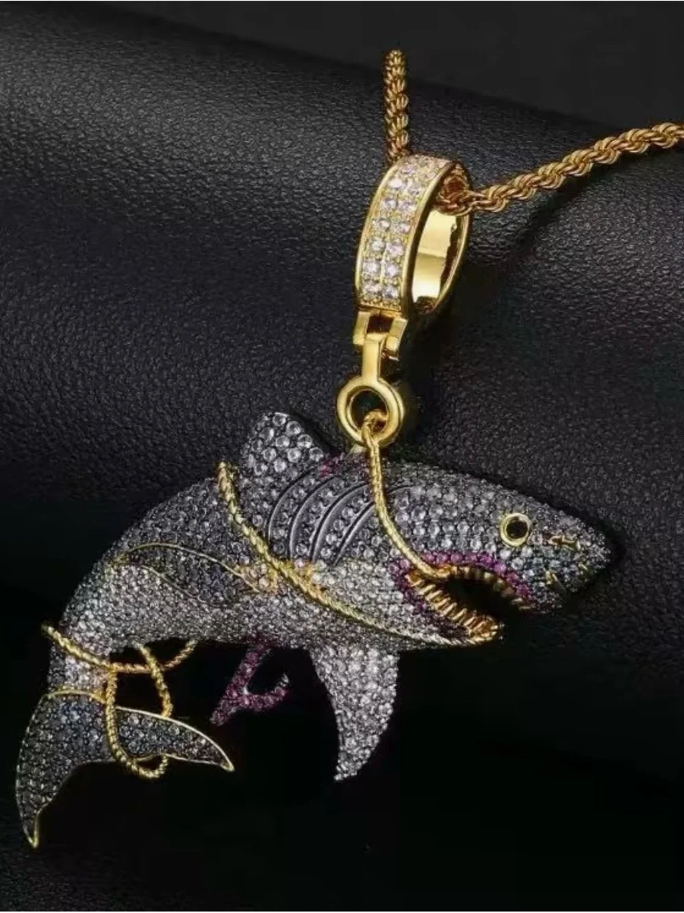 NWT Gold and Silver Shark Pendant Necklace - Fashion Jewelry, Statement Necklace